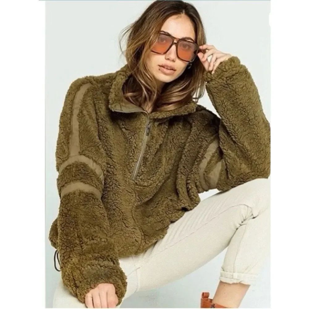 Free People Movement Nantucket 1/2 Zip Fleece Pullover Army green Womens XS